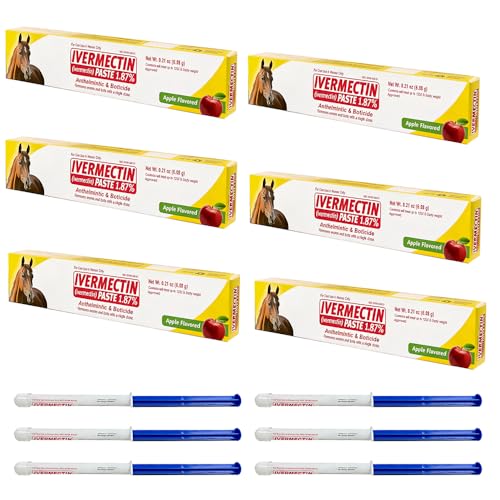 ARELYDU Ivermectin Pasta de Caballo 1,87% desparasitario – Sabor a Manzana para Caballos de hasta 1250 LB, Cuidado Diario para Caballos, Paquete de 6