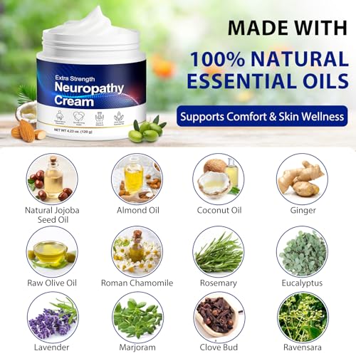 Extra Strength Neuropathy Relief Cream with Plant-Based Essential Oils - Soothes Nerve Discomfort, Muscle & Joint Pain, Deeply Hydrating with Aloe & Shea Butter, Non-Greasy & Non-Irritating, 120g