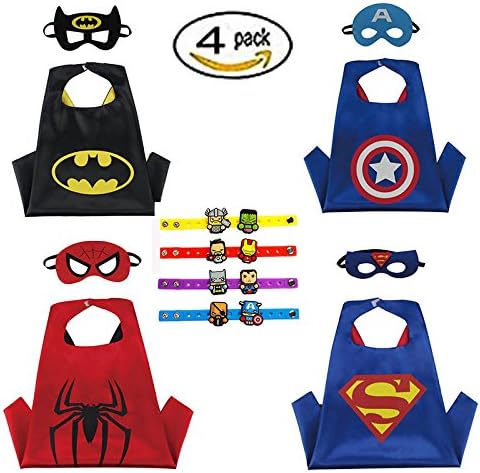 KAMU/Superhero Comics Cartoon Hero Capes and Masks with Wristband--Include 4pcs Capes 4pcs masks 1pcs Random Wristband