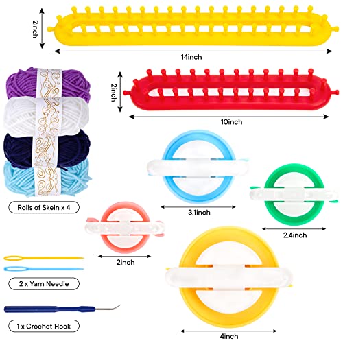 LOVEINUSA 13PCS Knitting Loom and Pompom Maker Set, Rectangle Knitting Looms Pompom Maker with Yarn Skeins Acrylic Knitting Crochet Supplies for Beginners Hat Scarf Shawl Sweater Sock