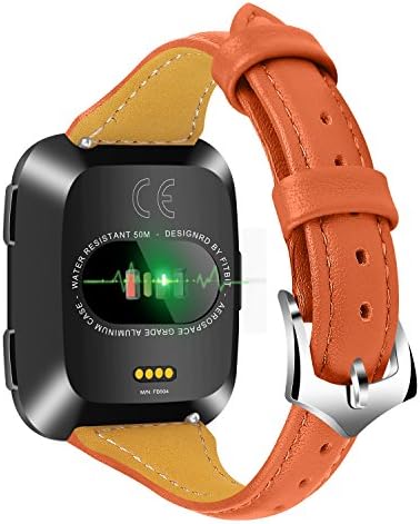 DBoer Leather Band Fitbit Versa Compatible: Genuine Leather Strap for Fitbit Versa Women&Men Adjustable Size Orange