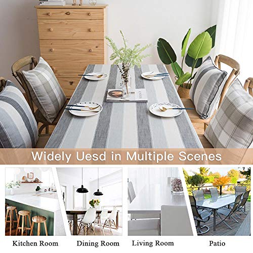 Deep Dream Tablecloths,Dyed Stripe Table Cloth,Cotton Linens Wrinkle Free Anti-Fading,Table Cover Decoration for Kitchen Dinning Party (Rectangle/Oblong, 55''x120'',10-12 Seats, White&Gray) - Thumbnail 3