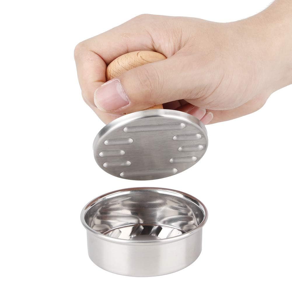 HERCHR Hamburger Patty Maker Stainless Steel,3in Burger Press with Wooden Handle Patty Making Mold Cooking BBQ Hamburger Press Pattymaker Model for BBQ Grill