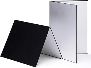 Meking 3 in 1 Photography Reflector Cardboard, 12 x 8 inch Folding Light Diffuser Board for Still Life, Product and Food Photo Shooting - Black, Silver and White, 2 Pack