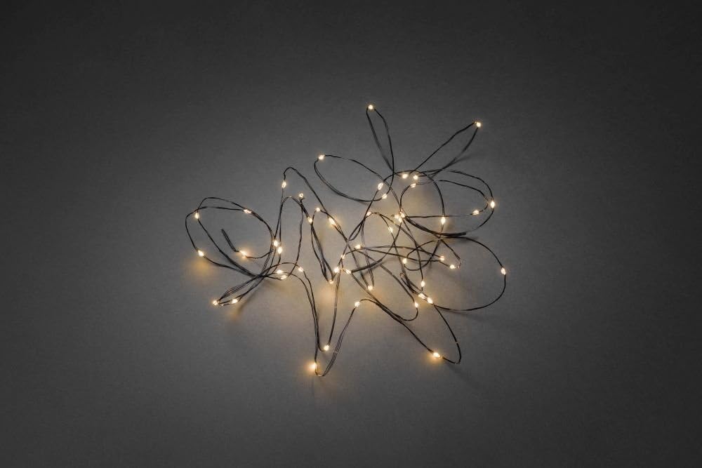 Konstsmide Christmas Lights Indoors LED Naked Wire/Pin Wire Light Chain/Indoor Use (IP20)/50 Amber White Diodes/3V Indoor Transformer/Black Wire String Lights - Image 3