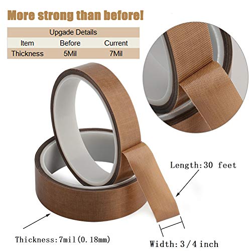PTFE Fabric Tapeï¼ŒTeflon Tape for Vacuum Sealer Machine, Hand Impulse Sealers (3/4in X 30ft) Insulation Wear-resistant PTFE Coated Fiberglass Adhesive Tape Compatible with FoodSaver, Seal A Meal, Weston, CabellaSeal A Meal, Weston, Cabella