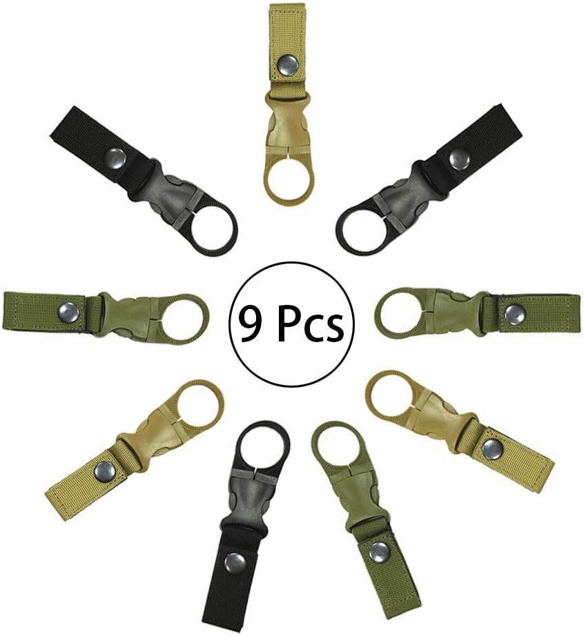 Outdoor Bottle Holder Belt Water Bottle Holder Clip with Belt Buckle for Camping Hiking, 9 Pcs, Hanging Strap Webbing Buckle Clip Water Bottle Holder Backpack Carabiner Key Hook Belt Tool