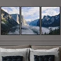 3 Piece Framed Canvas Wall Art Foggy Mountains Canvas Prints Home Artwork Decoration for Living Room,Bedroom - 16