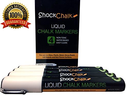 ShockChalk White Liquid Chalk Markers (4 Pack) 6mm Reversible Tip (White 4 pack)