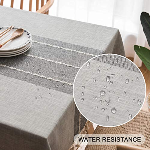 Tablecloth Rectangle,Fringed Lace, Thick, Cotton Linen, Wrinkle Free, Tassel Tablecloths Washable, Dining Table Cover for Kitchen Party,Modern,Classic,Vintage Style (Grey, 140x200cm(55x78.7inch))
