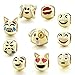 Long Way Emoji Charms Bracelet Silver Plated 2 Chains Adjustable,10 pcs Animal Fun Face Beads