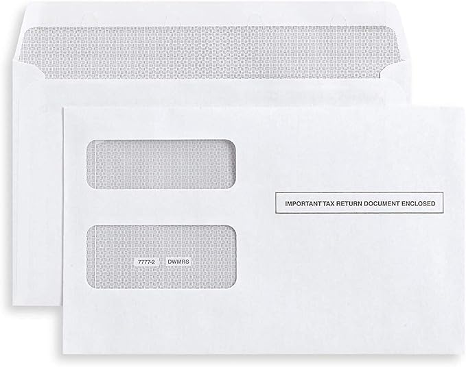 Photo 1 of 100 Tax 1099 Envelopes Self-Seal For 1099 MISC, 1099-R & DIV - INT, 1095, 1098, Double-Window Security tinded, For Quickbooks or Tax Software - 5 5/8 Inch x 9 Inch, 100 Envelopes