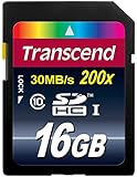 Transcend 16GB SDHC Class 10 Flash Memory Card Up to 30MB/s (TS16GSDHC10E)