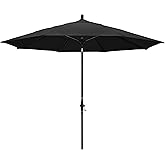 California Umbrella 11Ft Fiberglass Rib Patio Umbrella, Hand-Crank, Tilt-Collar, Bronze Frame, Solution Dyed Black Fabric