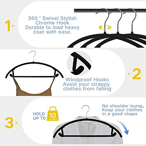 Premium Velvet Hangers - No Shoulder Bumps Suit Hangers with Chrome Hooks,Non Slip Space Saving Clothes Hangers,(Pack of 50) Heavyduty,Rounded Hangers for Sweaters,Coat,Jackets,Pants,Shirts,Dresses - Thumbnail 2