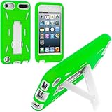 Green / White Hybrid Rugged Hard Silicone Case Cover w/ Stand for Apple iPod Touch 5th Generation 5G 5