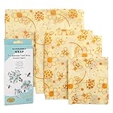 Reusable Beeswax Food Storage Wraps - SYNERKY 4 Pack Eco-friendly Wax Sandwich Snacks Wrap and Bowl Cover Sustainable FDA Certified Plastic-Free Cloth Bee Wrappers Wrapping Paper for Kitchen Storage