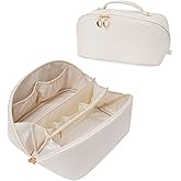 ETTP Large Capacity Cosmetic Bag for Women, Waterproof PU Leather Makeup Bag for Travel,Toiletry Bag Make up Organizer with Divider and Handle (White)