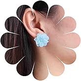 Iaceble Vintage Acrylic Flower Earrings Blue Flower Stud Earrings Large Flower Petal Earrings Blue Rose Floral Earrings Jewelry for Women