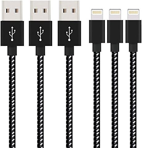iPhone Charger, 3-Pack 6Ft Mingu, Nylon Braided Cord Lightning Cable to USB Charging Cable for iPhone 7 7 Plus 6s 6 5s 5c 5 SE, iPad Pro, Air, iPad mini 4 3 2, iPod Nano/Touch - Black &amp;White
