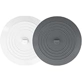 V-TOP Bathtub Drain Stopper 2 Pack, 5 inches Silicone Tub Stopper Shower Drain Cover, Bath Tub Plug Hair Stopper,Universal Flat Suction Renter Friendly Bath Accessories (White&amp;Grey, 5 inch)