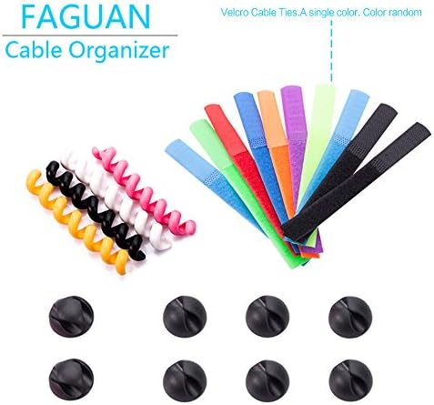 Faguan Cable Organizer.Package Contents: 4xRubber Twist Tie.10 xVelcro Cable Ties.2 xCable Clips Holes.6xSingle hole