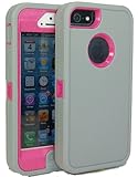 BeautyChase(TM) Iphone5/5S Defender Body Armor Case Comparable to Otterbox Defender Series (grey/hot pink)