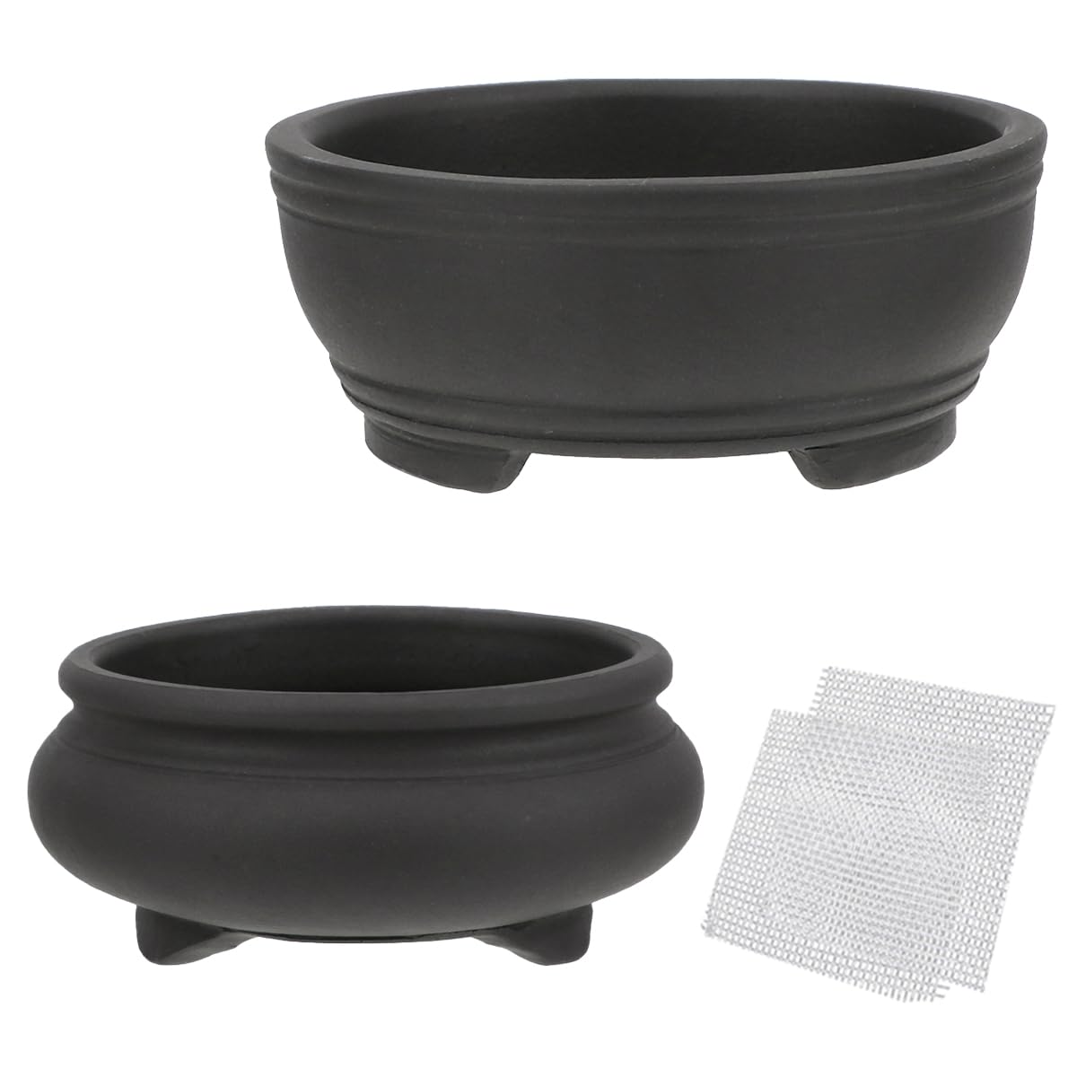 happy bonsai 2 pc 3.9" + 4.1" Unglazed Round Ceramic Succulent Planter Pot Set