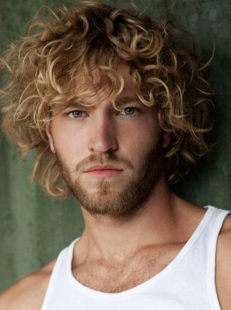 Qnbiar Men's Short Curly Blonde Hair Wigs Heat Resistant Synthetic Wig with Dark Root for Daily Party Cosplay