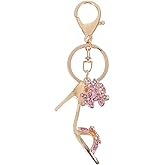 LIFKOME Rhinestone High Heel Keychain Stylish Alloy Pendant with Flower Decor Purse Accessory Lightweight and Chic Keyring for Handbag Backpack