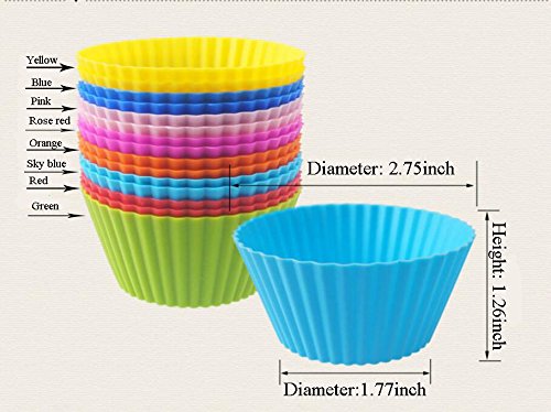Naomi 2.75" Silicone Baking Cups,24 pcs Muffin Cups- Reusable & Nonstick Muffin Cupcake Molds- Reusable Cupcake Liners in 8 Different Colors