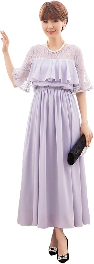 Amazon Co Jp Ecussy エクス パーティードレス ワンピース 結婚式 ドレス レース ロングドレス 袖あり お呼ばれ 謝恩会 発表会 演奏会 服 ファッション小物