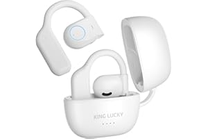 Kinglucky Open Ear Headphones Wireless Bluetooth 5.3, Long-Lasting Comfort fit Ears, Rich Bass, 60H Playtime, Open Earbuds with Mics for Crystal-Clear Calls, IPX6,2024 Upgrad Ultralight White