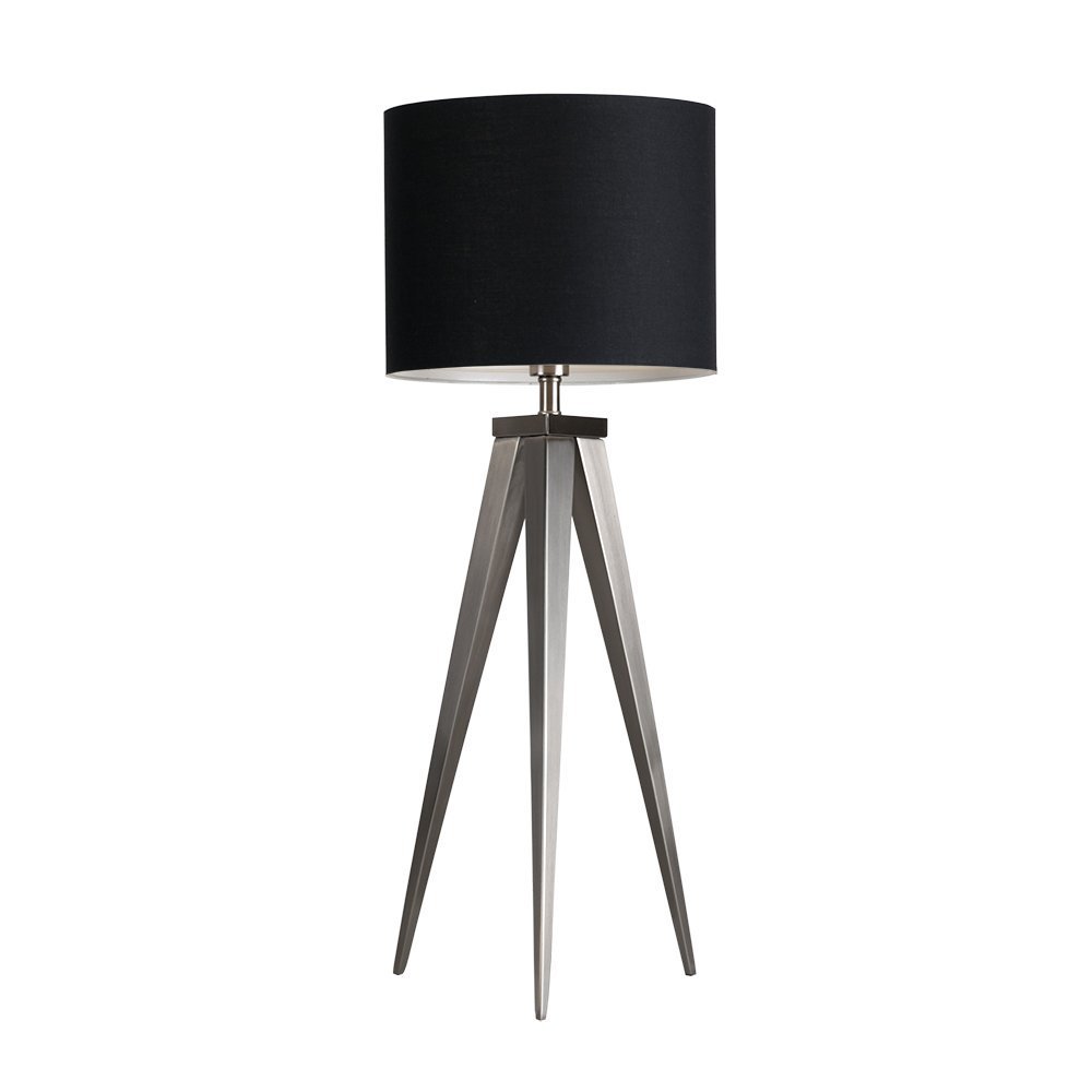 Modern Brushed Chrome Tripod Style Table Lamp with Rolla Polycotton
