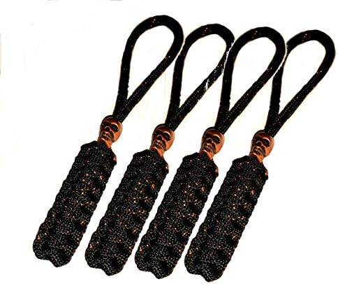 4 Black/Copper (Zero Tolerance) Inspired Paracord Knife Lanyards / Zipper Pulls w/ Copper Skull Bead