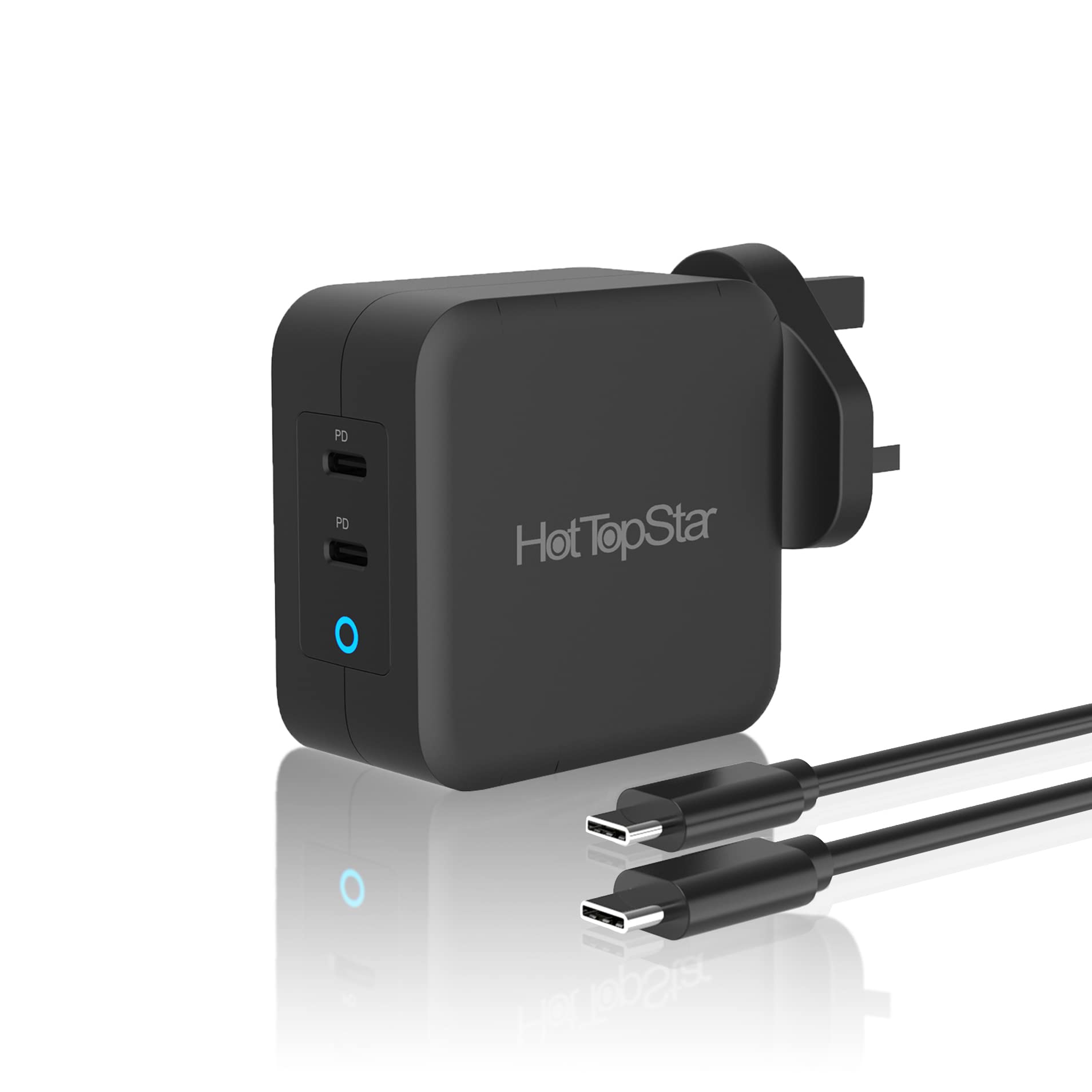 HotTopStar 100W USB C Charger, Dual Port GaN Tech Wall Charger,PD 3.0 Type-C PD Fast Charging Adapter Compatible for MacBook Pro/Air, iPad Pro, iPhone iPhone 15/14 Pro Max/13,Pixel 8/7 Dell XPS