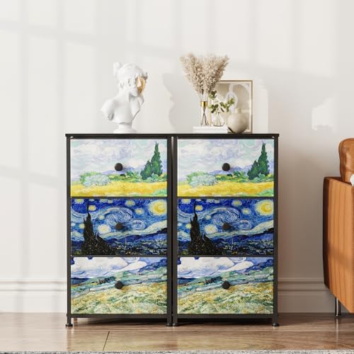 Cassettiera con 3 cassetti in tessuto Van Gogh armadietto comodico da toeletta per camera da letto, armadio industriale corridoio, soggiorno, cameretta dei bambini