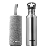 TOPOKO 25 Oz Single Wall Stainless Steel Water Bottle Sports Bottle Flip Top Spout With Nylon Sleeve