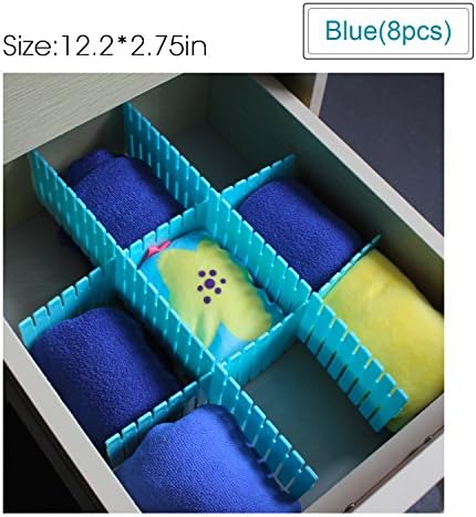 Zaker 8 Pcs DIY Plastic Grid Drawer Divider Household Storage- Sub-grid Finishing Shelves for Home Tidy Closet Stationary Makeup Socks Underwear Scarves Organizer(Blue)