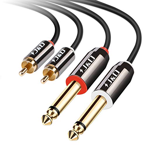 J&D 2 x 6.35 mm to 2RCA Cable, Gold-Plated [Copper Shell] [Heavy Duty] 2X 6.35mm 1/4'' Male TS to 2 RCA Male Stereo Audio Adapter Cable - 3 Feet