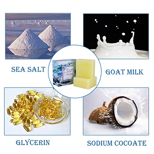 2PCS Sea Salt Soap Bars with Goat's Milk Natural,ROMANTIC BEAR Blackhead & Acne Scars Remover,Anti Cellulite Soap Deep Facial Cleaning For Natural Dry And Oily Skin - Thumbnail 6
