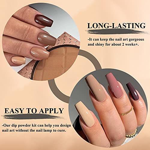 Dip Powder Nail Kit Starter with 8 Colors, AZUREBEAUTY Nude Glitter Brown Acrylic Dipping Powder Starter System Essential Kit for French Nail Manicure Nail Art Set
