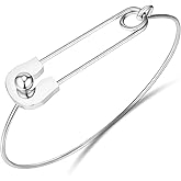Medsor Safety Pin Hook Bangle Bracelet Classic 14K Gold Plated Stainless Steel Simple Love Safety Pins Bracelet Jewelry