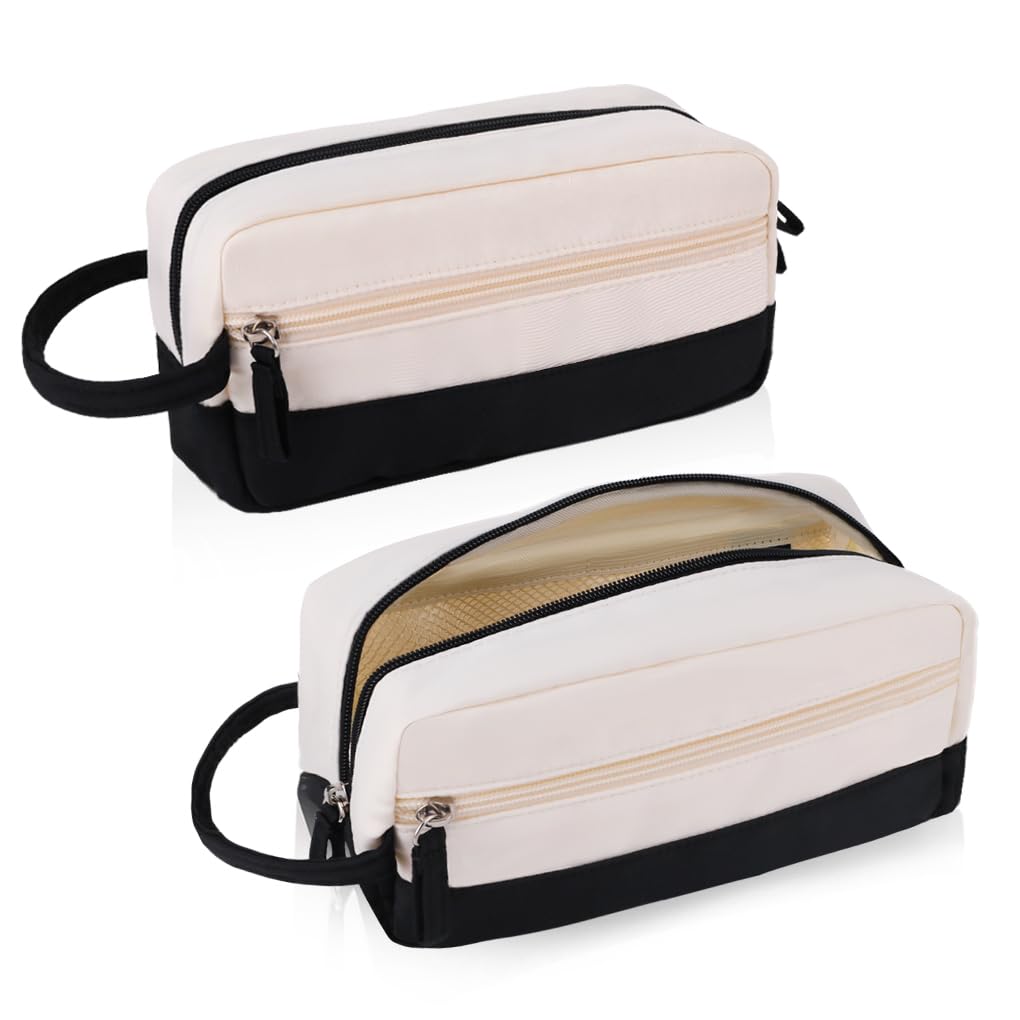 Oyachic Big Capacity Pencil Case Double Zipper Pen Pouch Organizer Storage Cosmetic Makeup Bag with Handle for Women Adults Girls Office (Black)