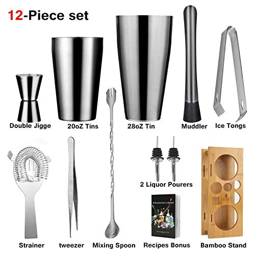 Boston Cocktail-Shaker-Set, Bar-Werkzeug-Set mit Bambus-Ständer, 80 ml / 570 ml Shaker-Set, perfektes Barkeeper-Set für… – Bild 3