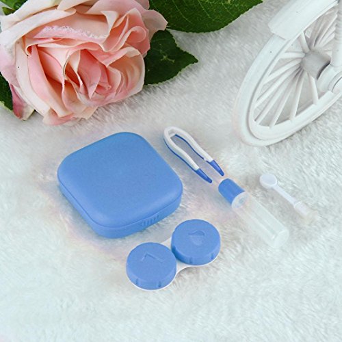 AMA(TM) Portable Bottle Mini Contact Lens Case Box Travel Kit Easy Carry Mirror Container Holder (Blue)