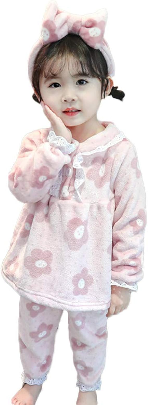 Amazon Jinpin 子供 パジャマ キッズ パジャマセット 長袖 上下セット セットアップ 女の子 ナイトウェア ルームウェア フランネル かわいい 花柄 もこもこ 寝巻き ゆったり 部屋着 寝間着 厚手 保温 秋冬 防寒 パジャマ 通販