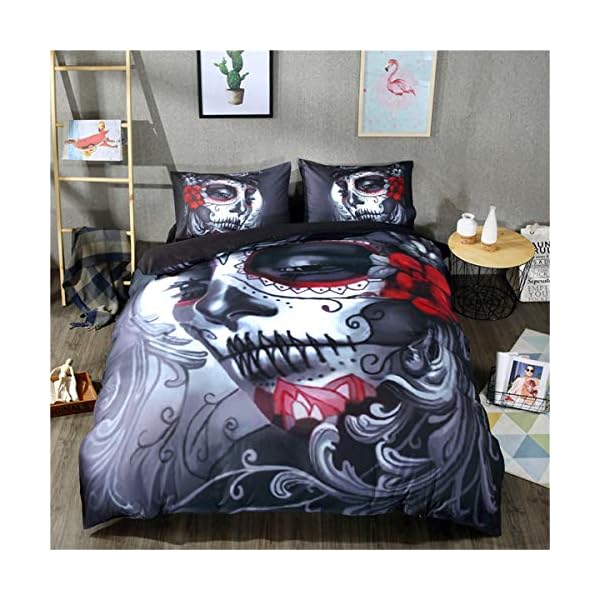 WONGS BEDDING Juego de Funda nórdica de Ropa de Cama de Calavera Doble