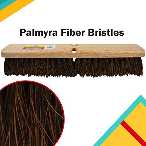 Bristles 4218 18” Outdoor Push Broom Head – Heavy Duty Hardwood Block, Rough Surface Stiff Palmyra Fibers, Brown