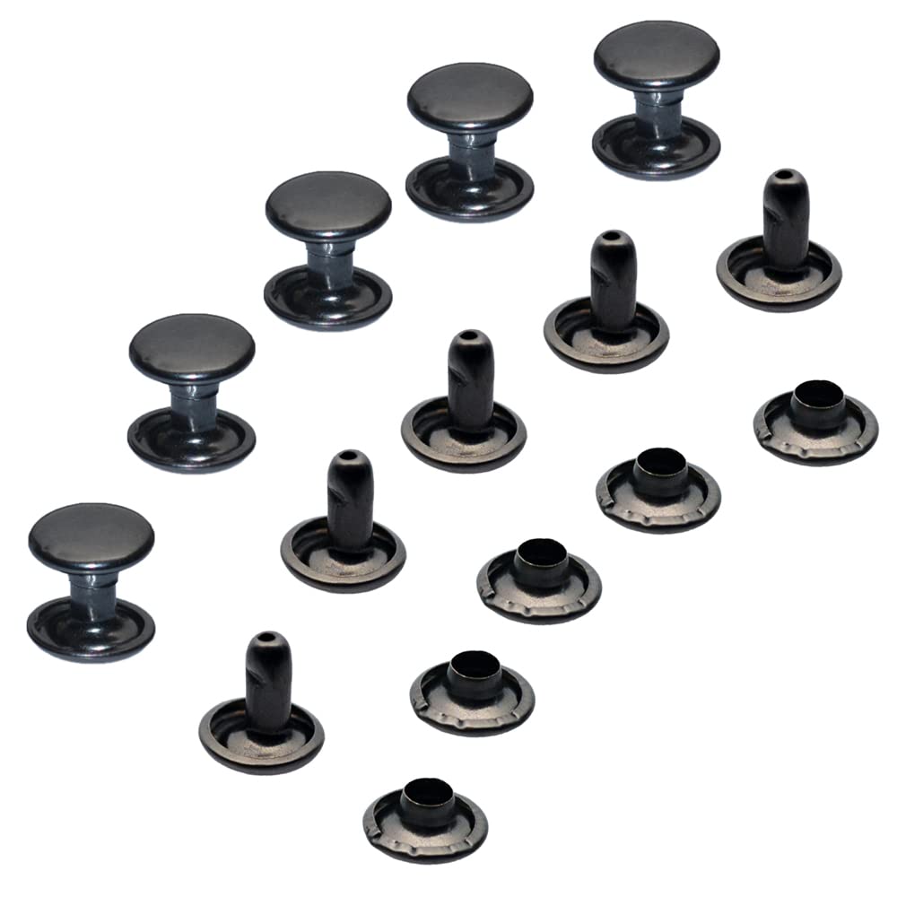 300 Sets Leather Rivets Double Cap Rivet Tubular Brass Metal Studs Repairs Decoration Craft Accessories for Leather Craft Clothes Shoes Bags Belts (Gunmetal Black)